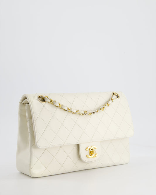 Chanel   White Stitched Edge Classic Double Flap Bag with 24K Gold Hardware