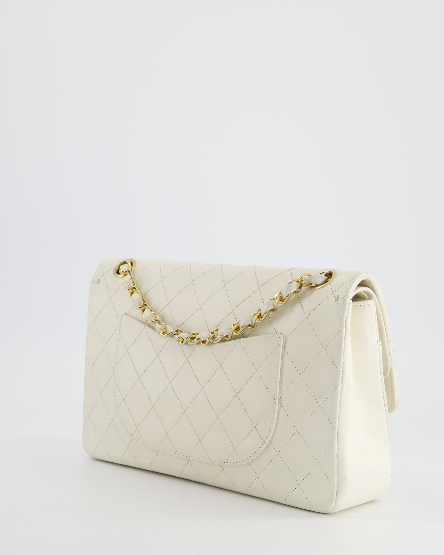 Chanel   White Stitched Edge Classic Double Flap Bag with 24K Gold Hardware