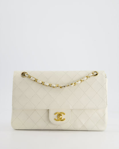 Chanel   White Stitched Edge Classic Double Flap Bag with 24K Gold Hardware