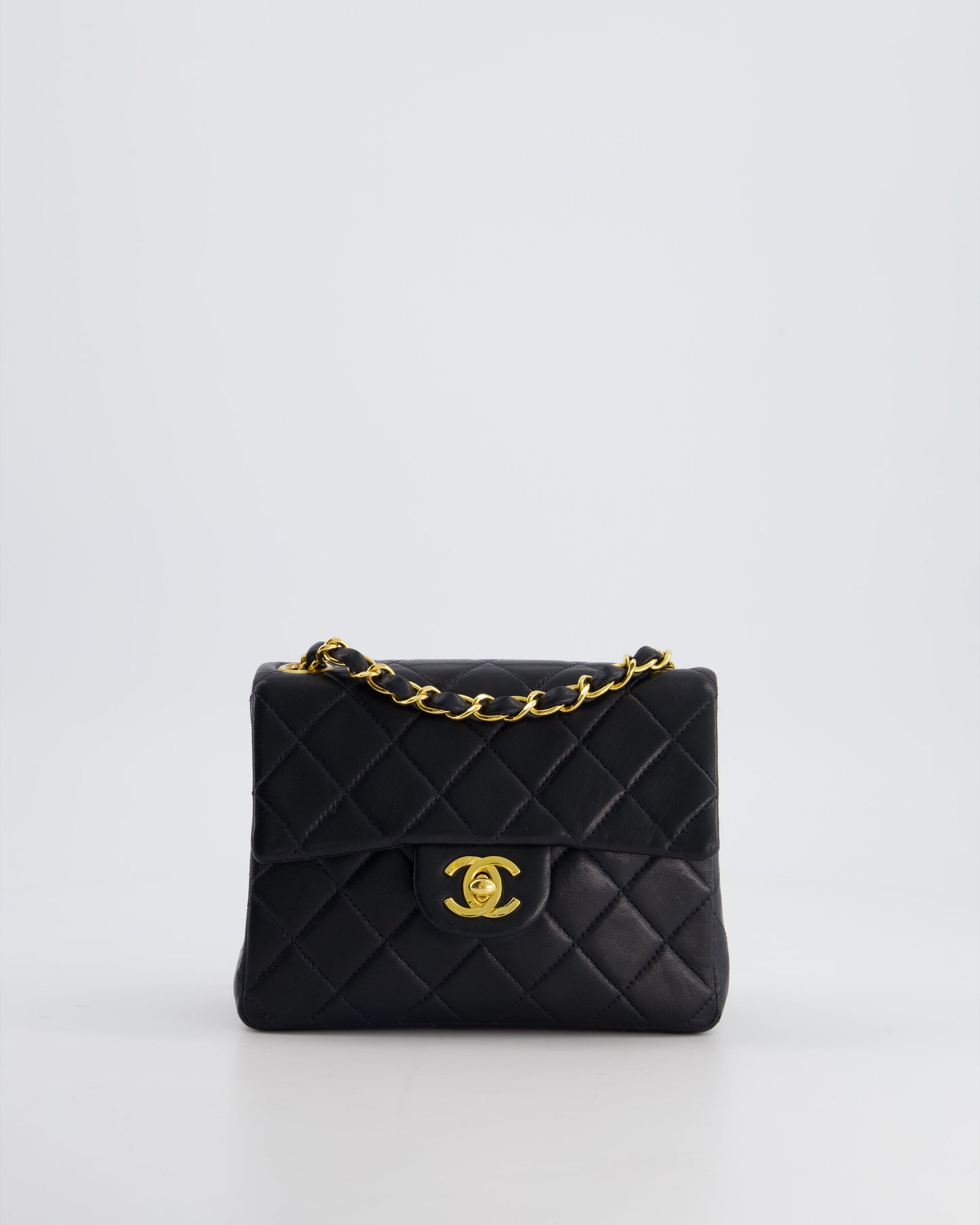 Chanel   Black Mini Square Bag in Lambskin Leather with 24k Gold Hardware