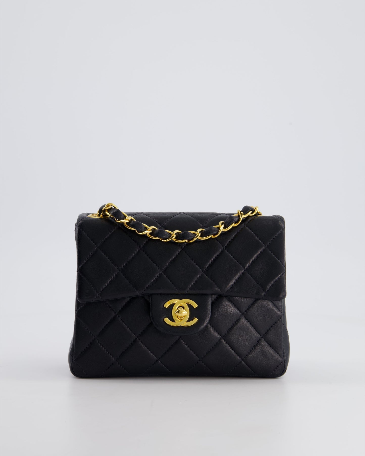 Chanel   Black Mini Square Bag in Lambskin Leather with 24k Gold Hardware
