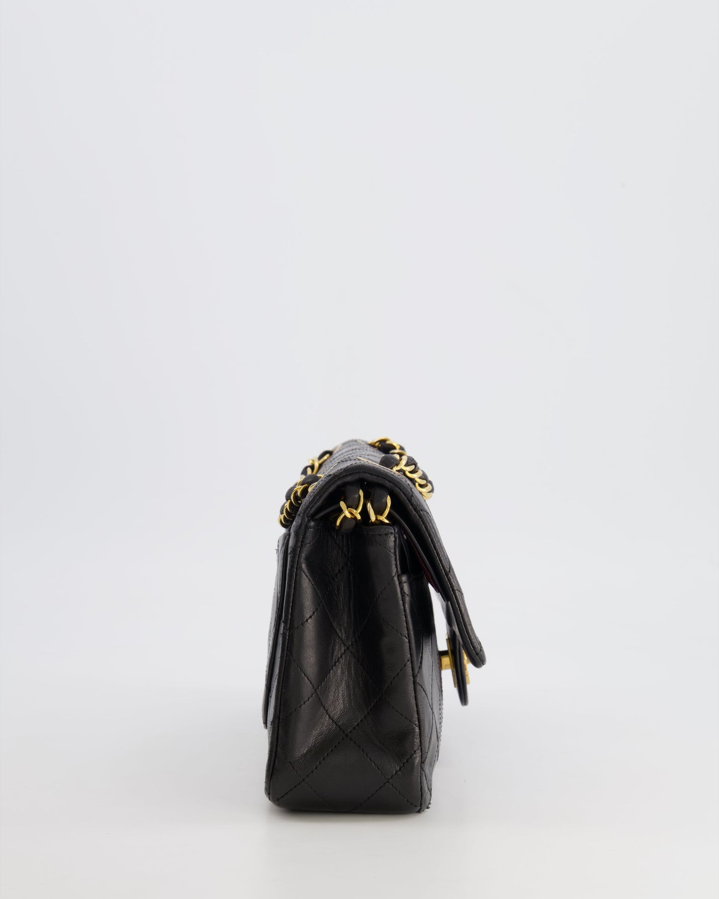 Chanel Black Small   Double Flap Bag in Lambskin Leather with 24K Gold Hardware