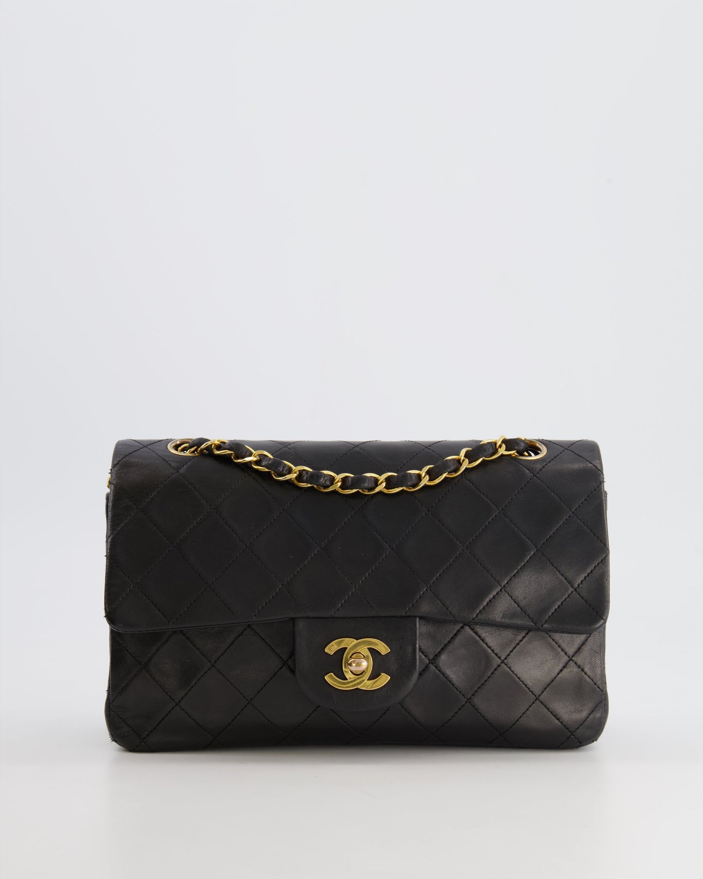 Chanel Black Small   Double Flap Bag in Lambskin Leather with 24K Gold Hardware