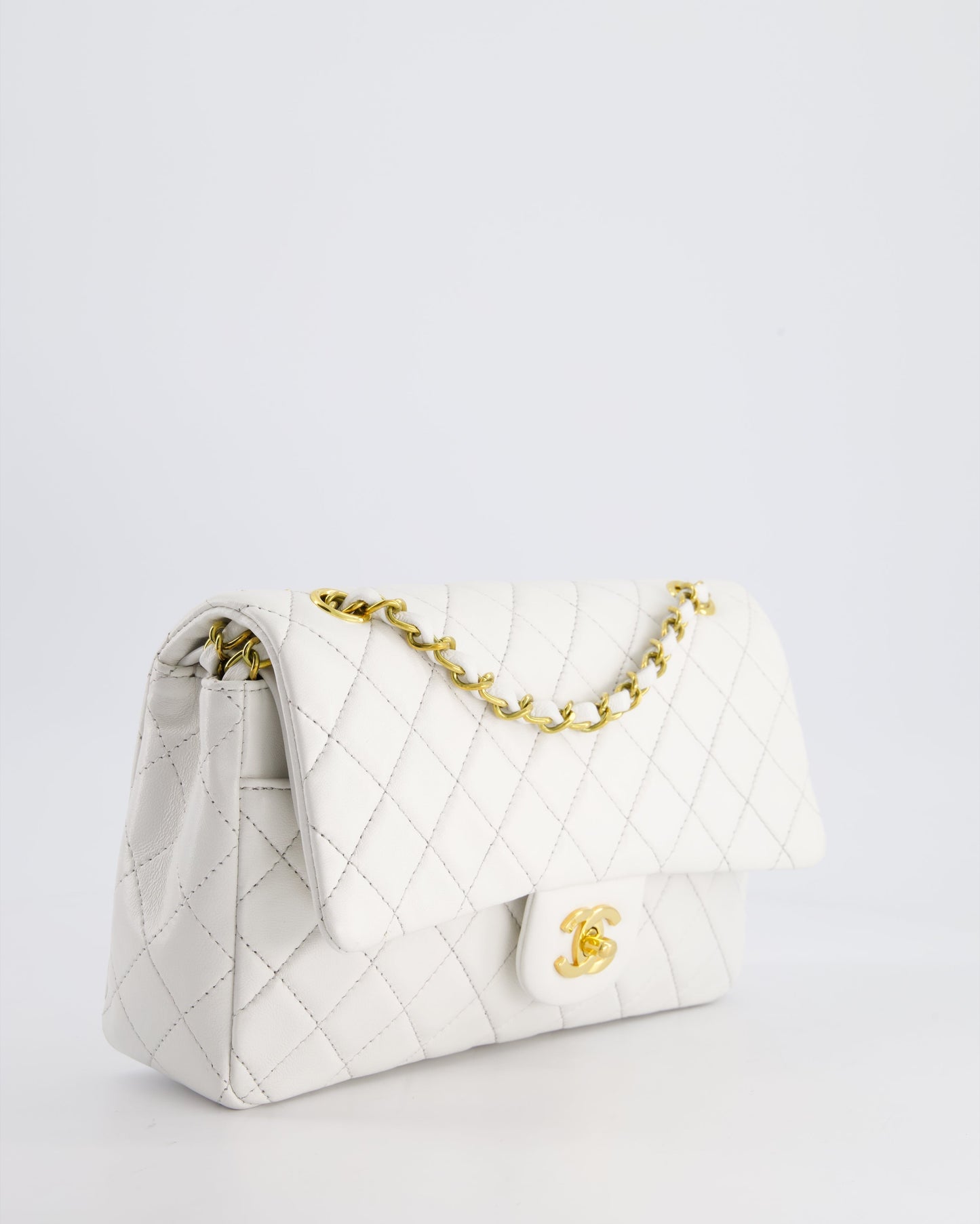 Chanel White   Classic Double Flap Bag in Lambskin Leather with 24K Gold Hardware