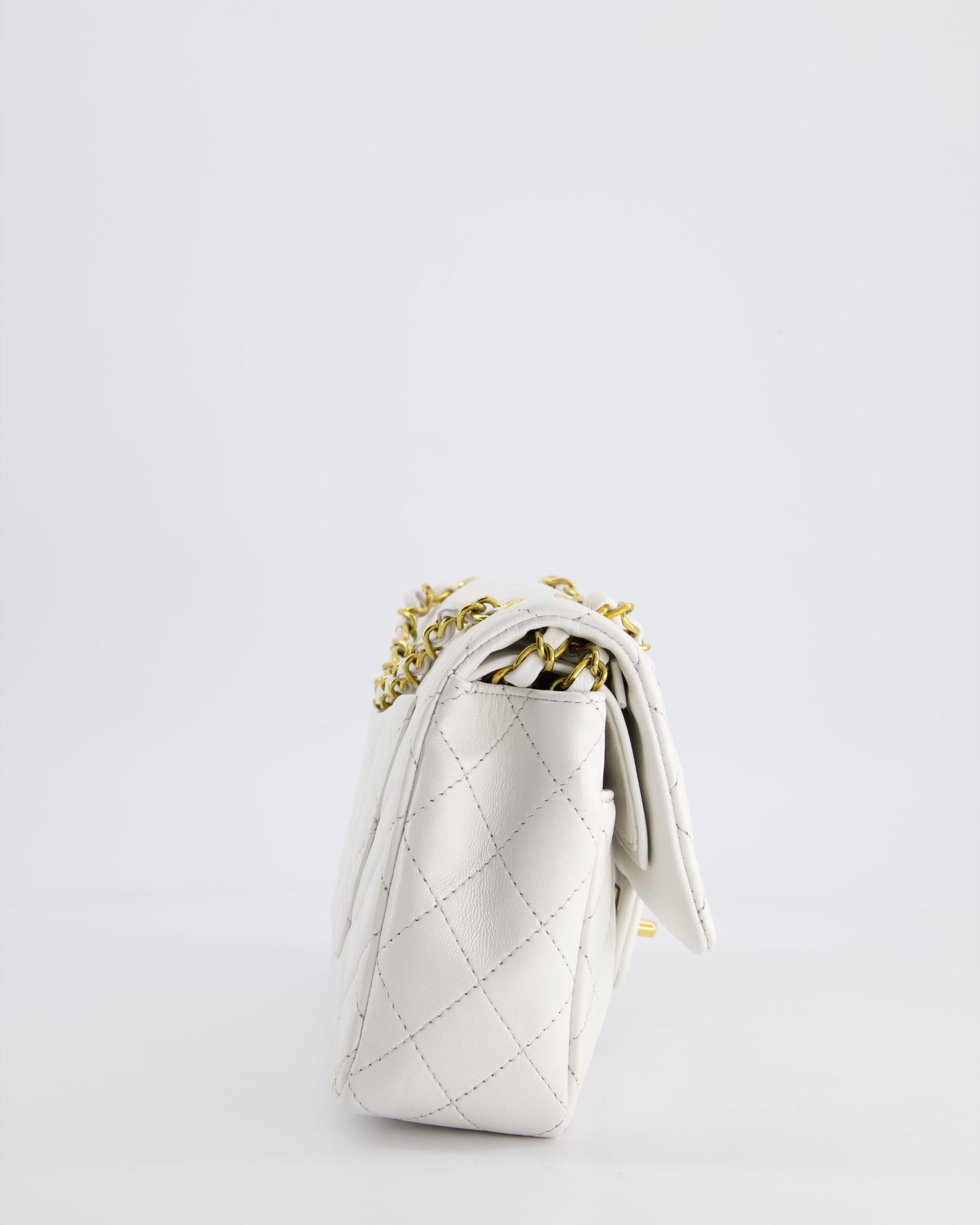 Chanel White   Classic Double Flap Bag in Lambskin Leather with 24K Gold Hardware