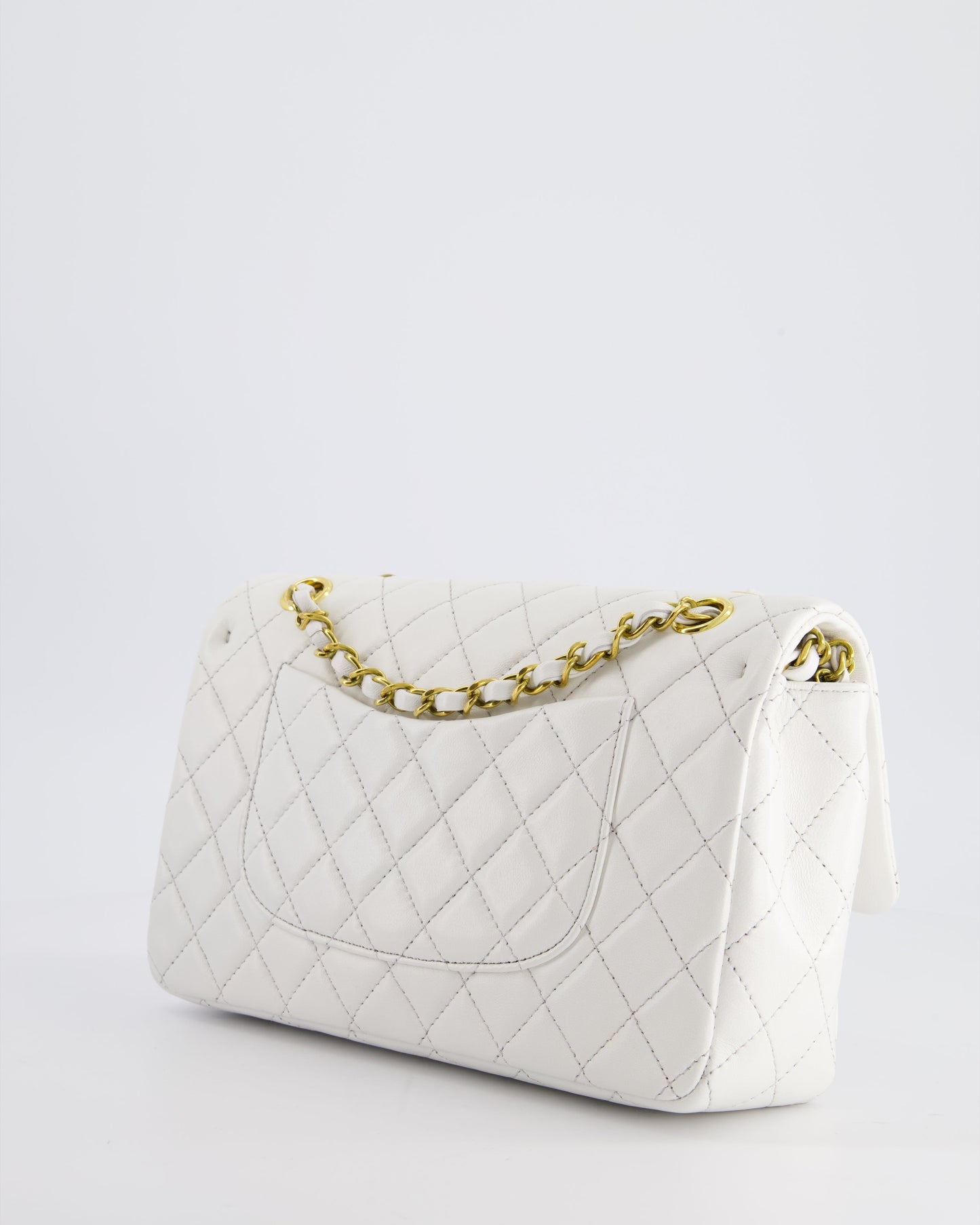 Chanel White   Classic Double Flap Bag in Lambskin Leather with 24K Gold Hardware