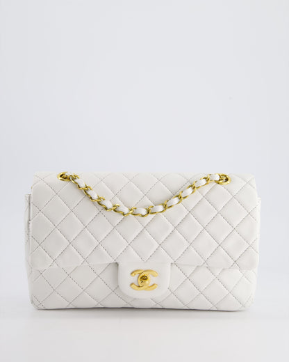 Chanel White   Classic Double Flap Bag in Lambskin Leather with 24K Gold Hardware