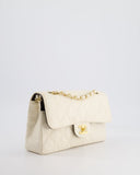 Chanel   Beige Raffia Small Classic Double Flap Bag with Chocolate Brown Lambskin Interior and Brushed Gold Hardware