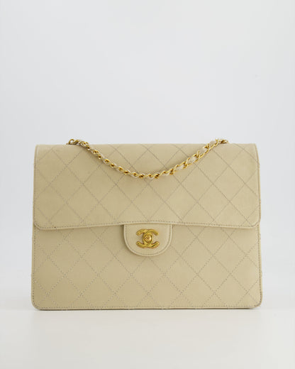 Chanel   Beige Large Single Flap Bag in Caviar Leather with 24k Gold Hardware