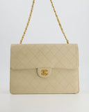 Chanel   Beige Large Single Flap Bag in Caviar Leather with 24k Gold Hardware