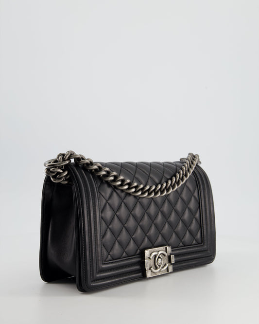 Chanel Black Medium Boy Bag In Lambskin Leather with Ruthenium Hardware