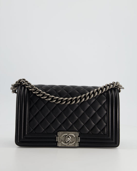 Chanel Black Medium Boy Bag In Lambskin Leather with Ruthenium Hardware