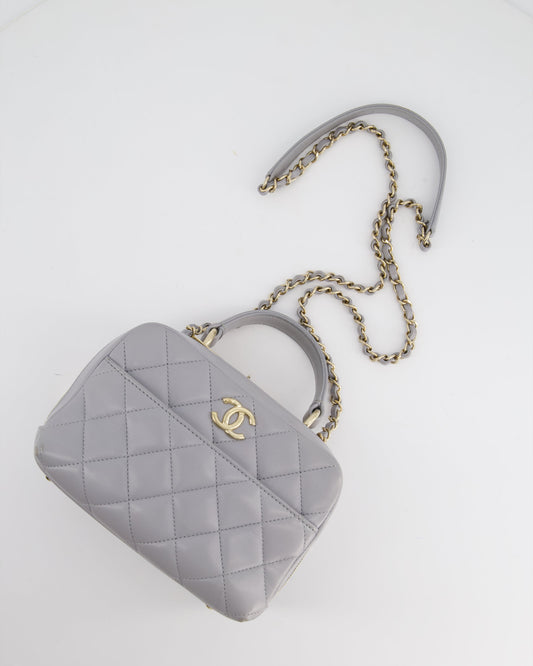 Chanel Dove Grey Trendy Vanity Case Top Handle Bag in Lambskin Leather with Champagne Gold Hardware