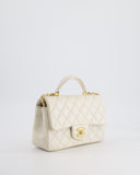 Chanel Off-White Mini Rectangular Top Handle Flap Bag in Lambskin Leather with Brushed Gold Hardware