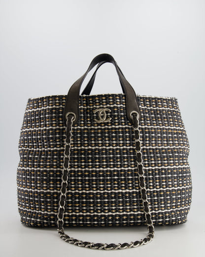 Chanel Black Raffia Chain CC Tote Bag with Silver Hardware