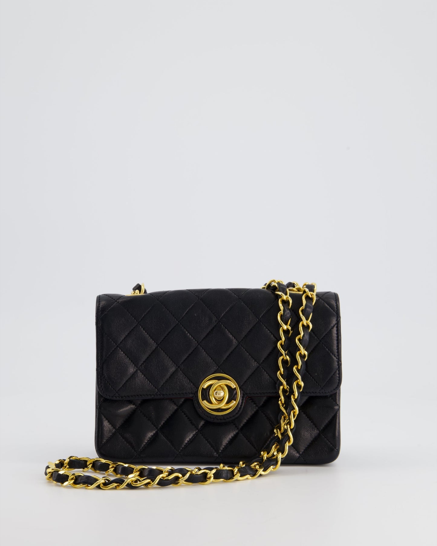 Chanel   Black Mini Rectagular Single Flap Bag in Lambskin Leather and 24K Gold Hardware