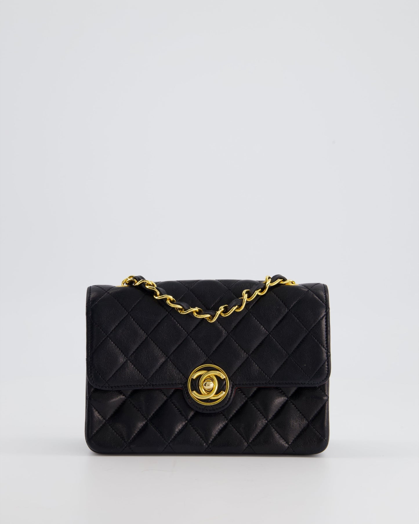 Chanel   Black Mini Rectagular Single Flap Bag in Lambskin Leather and 24K Gold Hardware