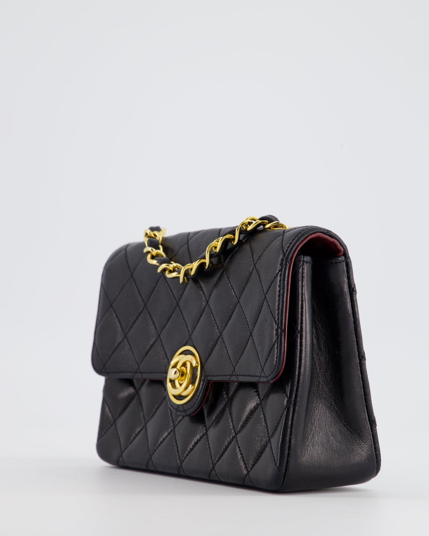 Chanel   Black Mini Rectagular Single Flap Bag in Lambskin Leather and 24K Gold Hardware