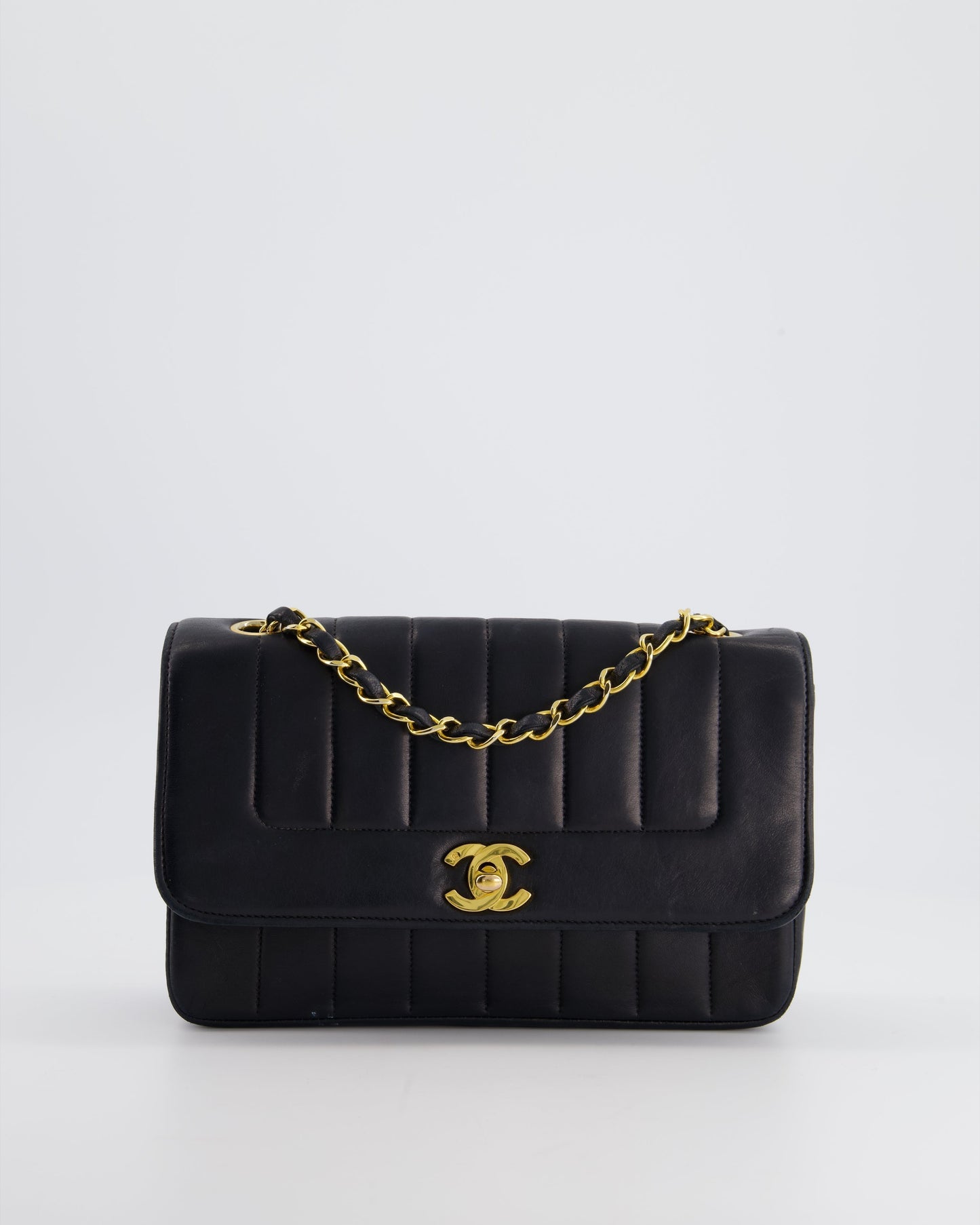 Chanel Navy   Mademoiselle Medium Lambskin Single Flap Bag with 24K Gold Hardware