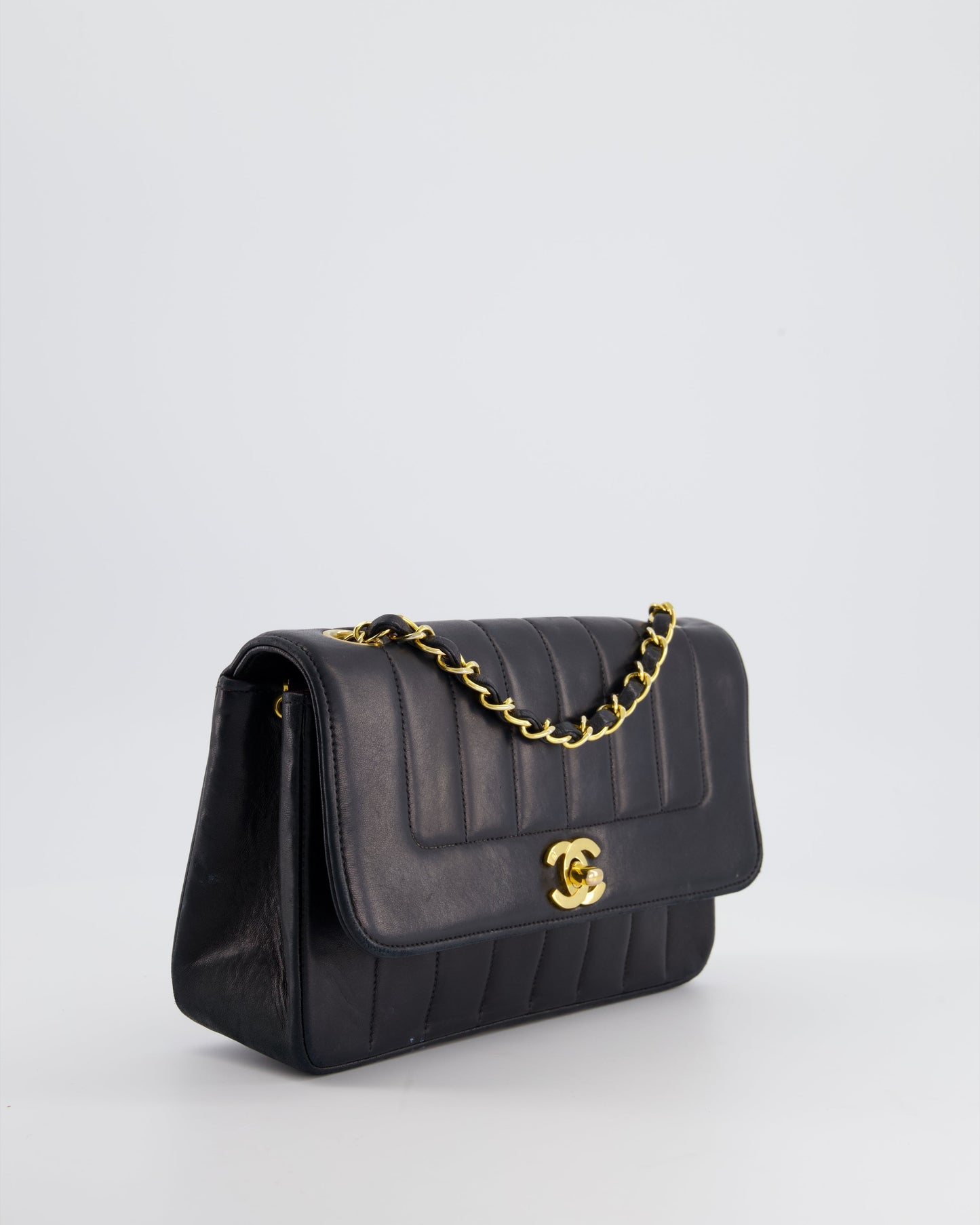 Chanel Navy   Mademoiselle Medium Lambskin Single Flap Bag with 24K Gold Hardware