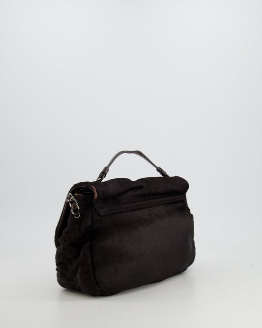 Chanel Chocolate Brown Ponyhair Single Flap Shoulder Bag with Silver Hardware