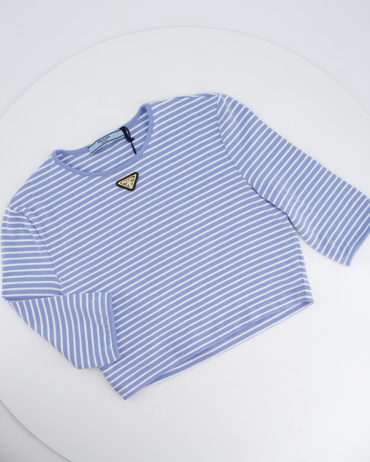 Prada Baby Blue and White Stripped Jersey Cropped Top Size IT 38 (UK 6)