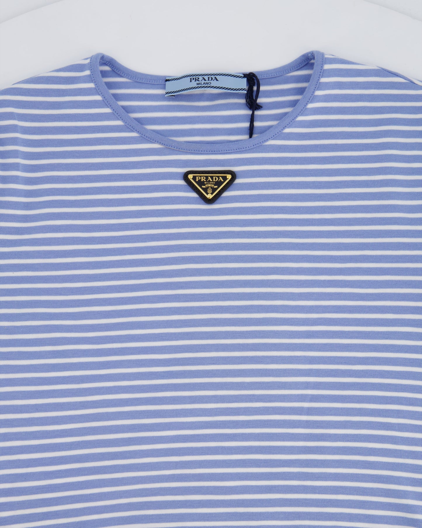 Prada Baby Blue and White Stripped Jersey Cropped Top Size IT 38 (UK 6)