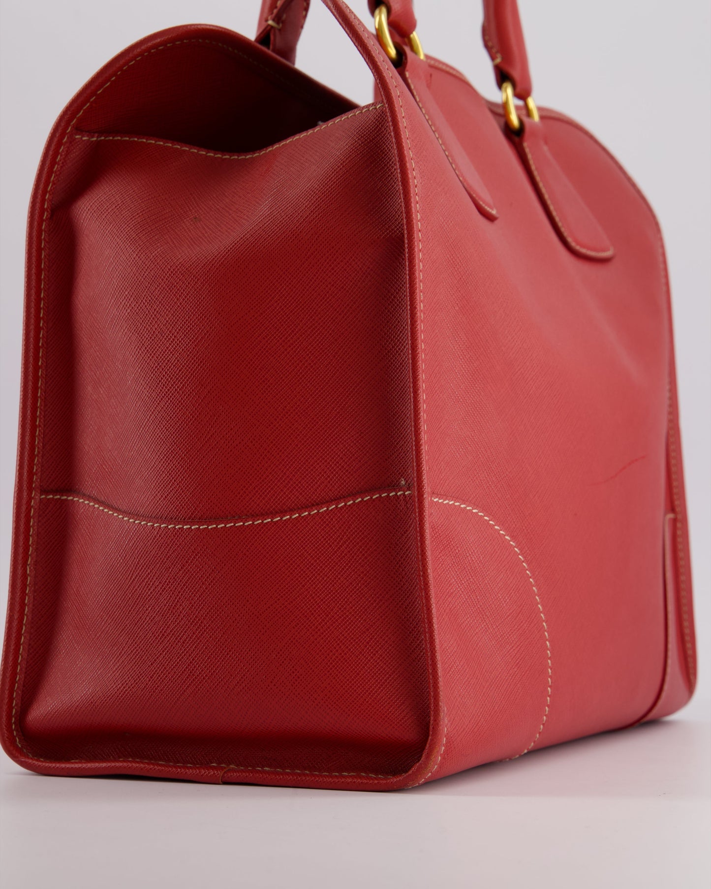*RARE* Prada Fuoco Red Lux Parabole Tote Bag in Saffiano Leather with Gold Hardware