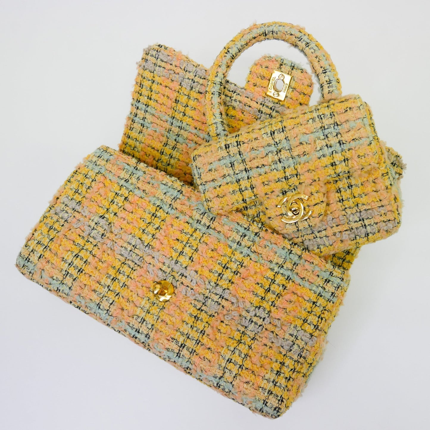 CHANEL 1994 Yellow Tweed Handbag Set AK31944b