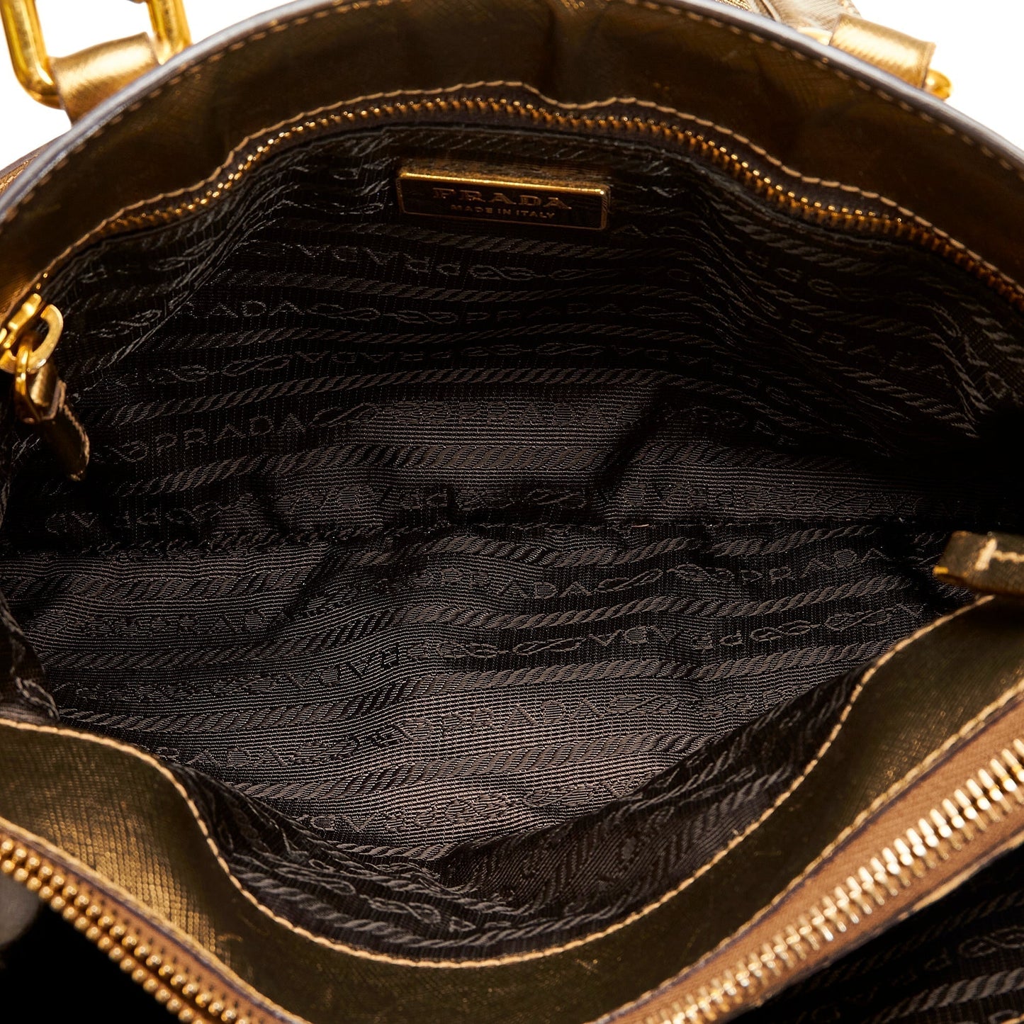Prada Handbag Beige Saffiano Trimmed Canvas