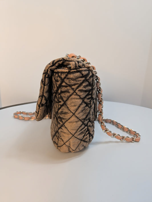 Chanel Black Pink Peach Acid-Washed Denim Classic Medium Flap Bag