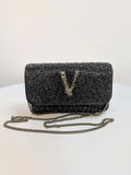 Versace Virtus Crystal-Embellished Wallet on Chain in Black