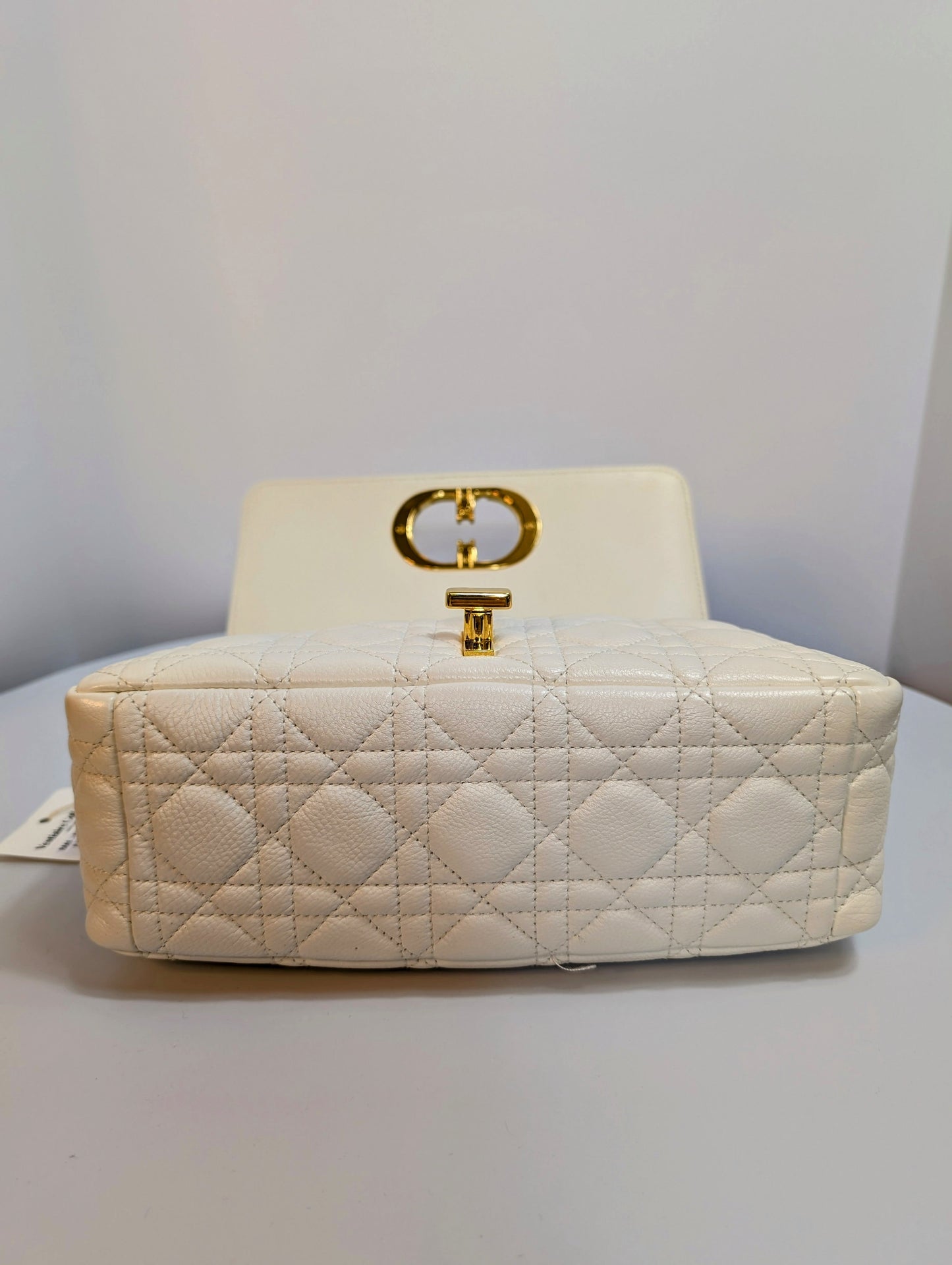 Christian Dior Cream Caro Bag Cannage Quilt Calfskin Medium