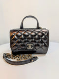 Chanel Black Mini Double-Sided Glazed Calfskin Flap Bag with Top Handle