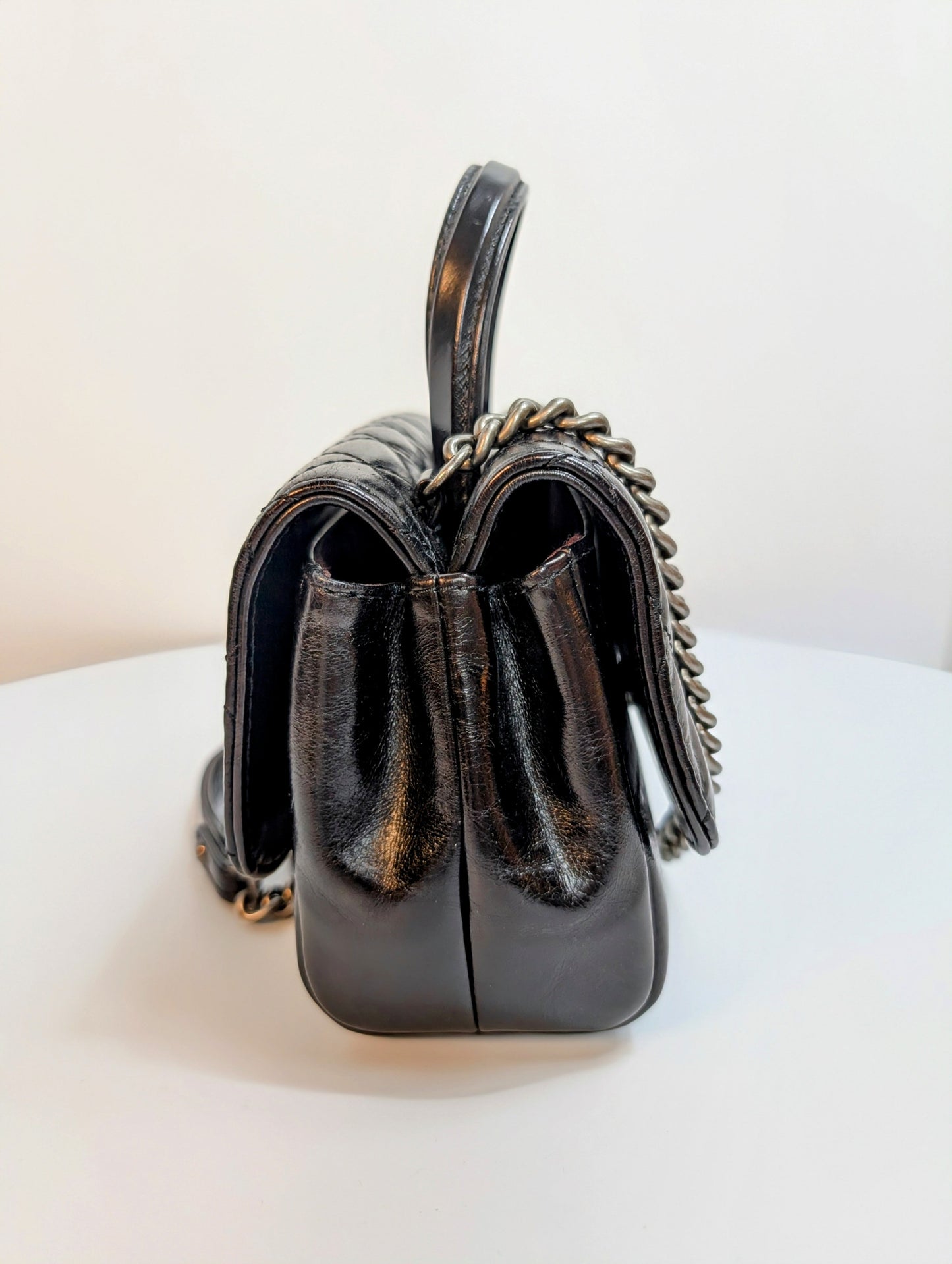 Chanel Black Mini Double-Sided Glazed Calfskin Flap Bag with Top Handle