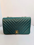Chanel Rare Turquoise Luminescent Chevron Medium Quilted Classic Flap Bag
