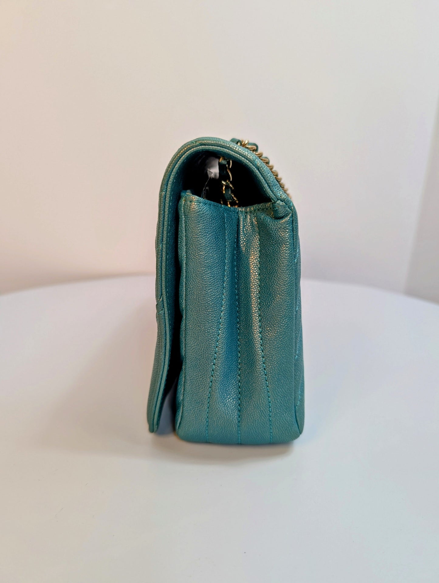 Chanel Luminescent Turquoise Chevron Double Flap Bag