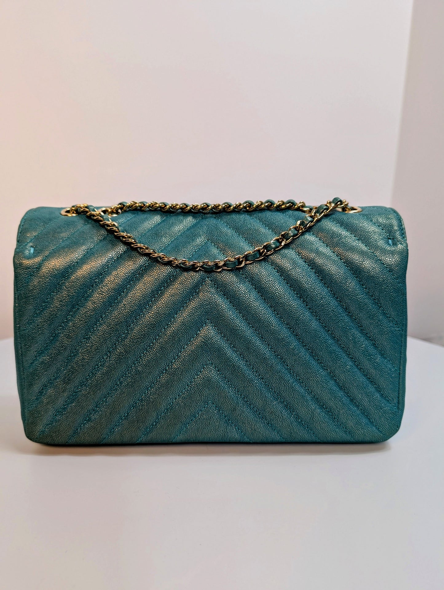 Chanel Luminescent Turquoise Chevron Double Flap Bag