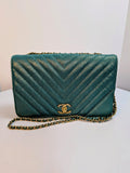 Chanel Luminescent Turquoise Chevron Double Flap Bag