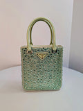 Prada Light Green/Aqua Crystal Embellished Double-Handle Crossbody