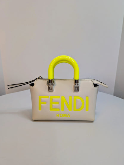 Fendi x Marc Jacobs Peekaboo Top Handle Bag in Cream Leather with Neon Yellow Accents