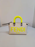 Fendi x Marc Jacobs Peekaboo Top Handle Bag in Cream Leather with Neon Yellow Accents