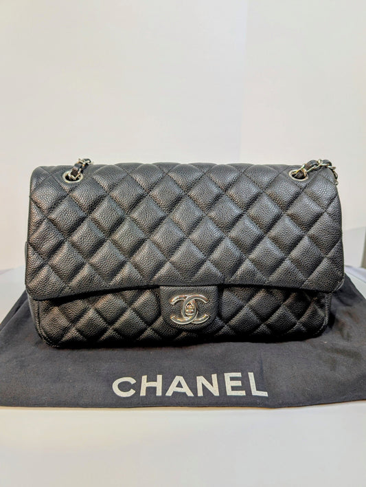 Chanel Black Caviar Jumbo Easy Flap Bag