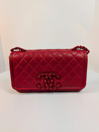 Chanel Rare Classic All-Red Flap Bag in Quilted Lambskin with Filigree CC
