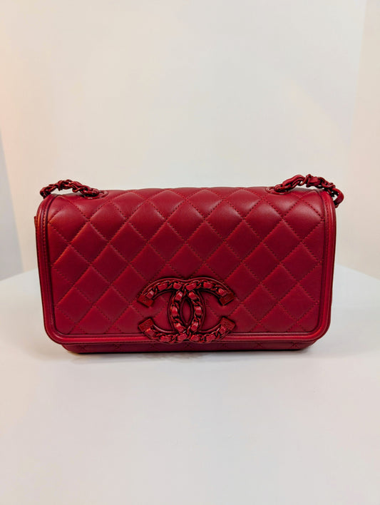 Chanel Rare Classic All-Red Flap Bag in Quilted Lambskin with Filigree CC