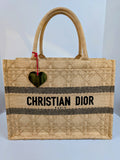 Dior Medium Raffia Book Tote with Heart Charm
