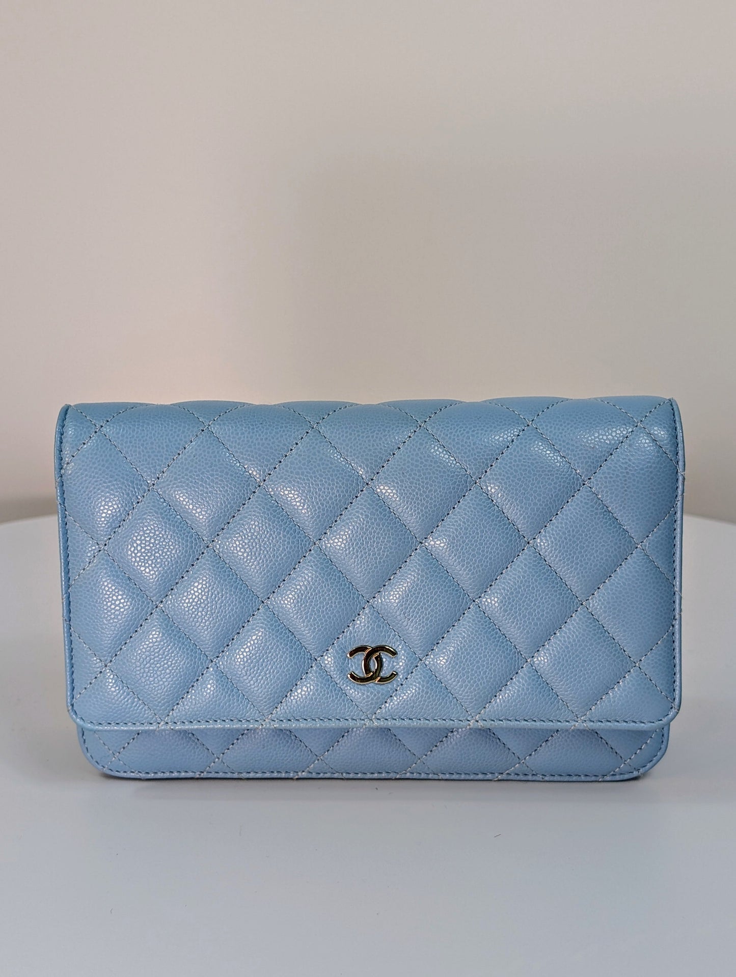 Chanel Sky Blue Caviar Wallet on Chain (WOC)
