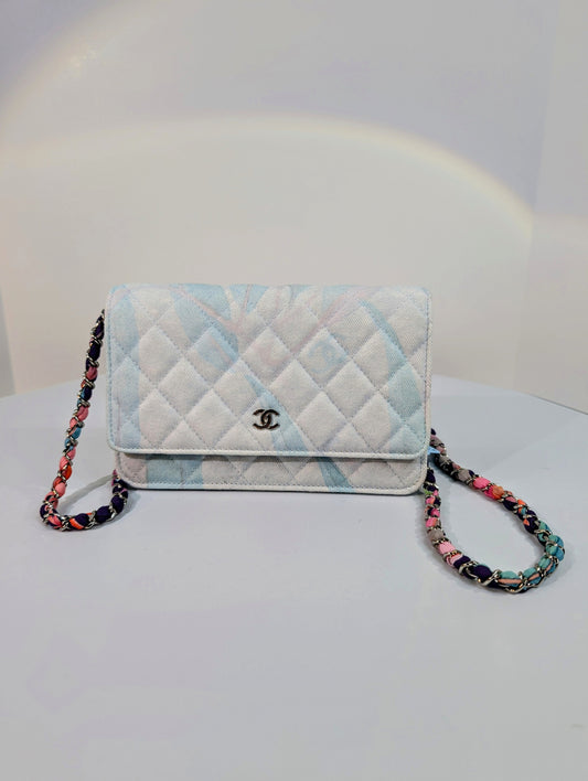 Chanel Jungle Jeans Quilted Fabric Wallet On Chain (WOC)