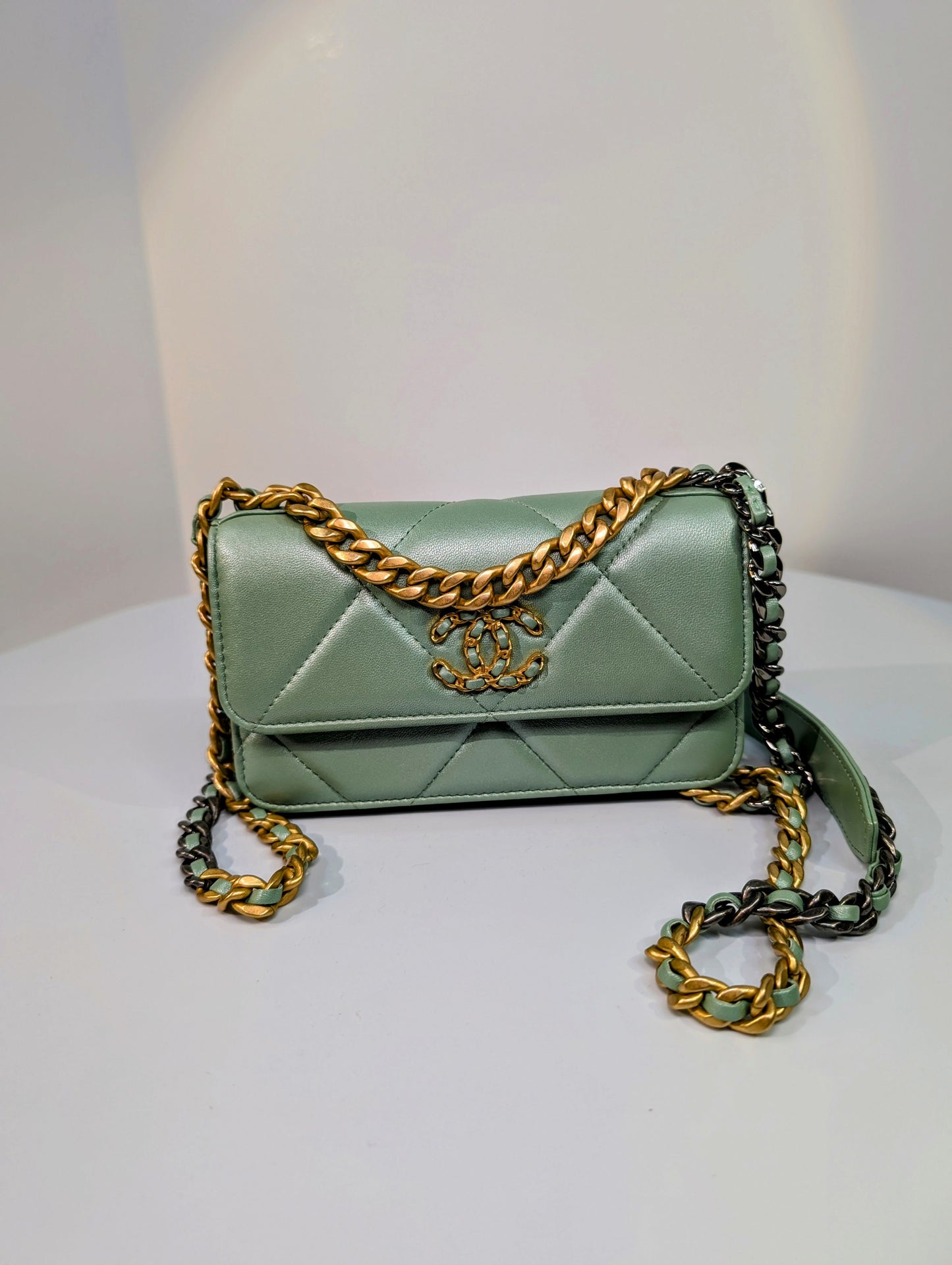 Chanel 19 Mint Quilted Lambskin Wallet On Chain (WOC)