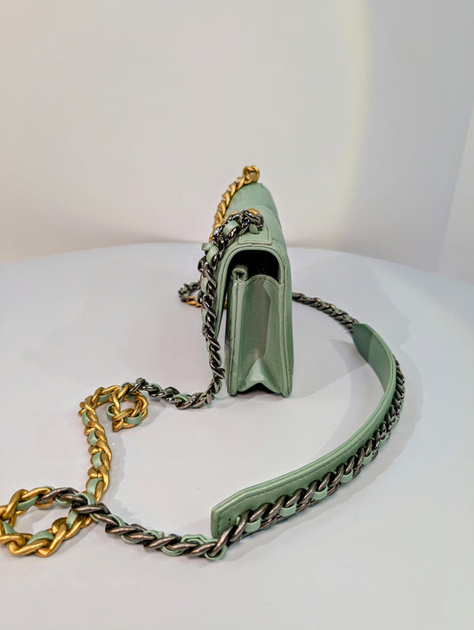 Chanel 19 Mint Quilted Lambskin Wallet On Chain (WOC)